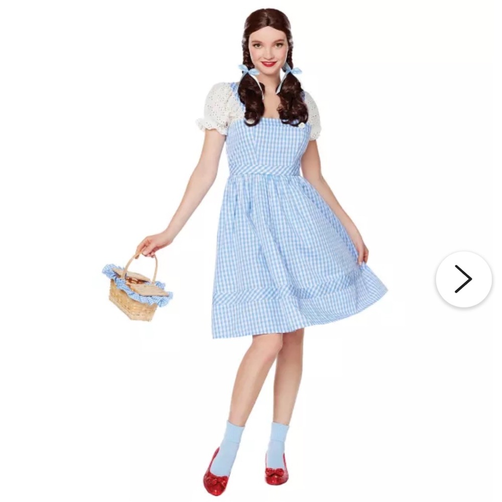 SPIRIT HALLOWEEN ADULT WOMEN DOROTHY COSTUME WITH OR WITHOUT HEELS